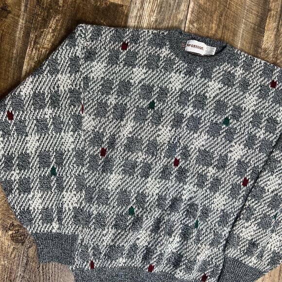 Vintage 90s Grandpa Dad Geometric Crewneck Sweater Mcgregor Size XL Gray White - Picture 2 of 8